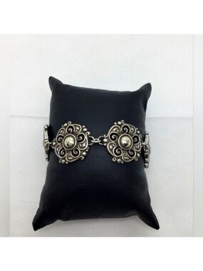Brighton Floral Link Silvertone Bracelet EUX 7"